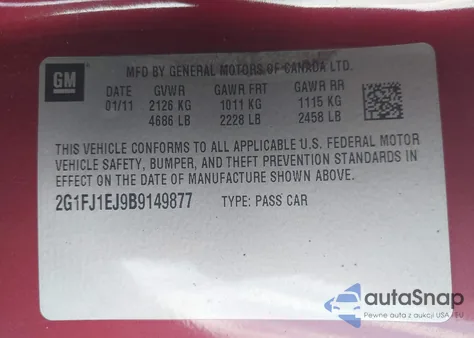 2011 Chevrolet Camaro 1Ss из США, поврежденный, VIN 2G1FJ1EJ9B9149877